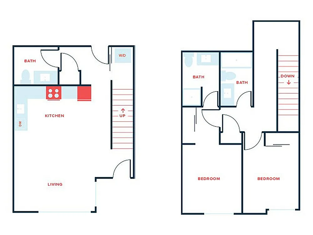 Floor plan 2 Bed, 3 Bath - Apt A Townhouse