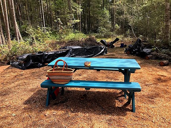 Communal picnic table where we dine together during summer months.