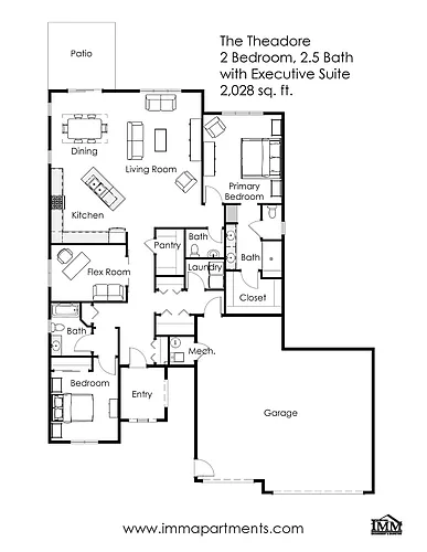Floor plan 2 Bed / 2.5 Bath wEx. Suite 2,028 sq. ft. Theadore