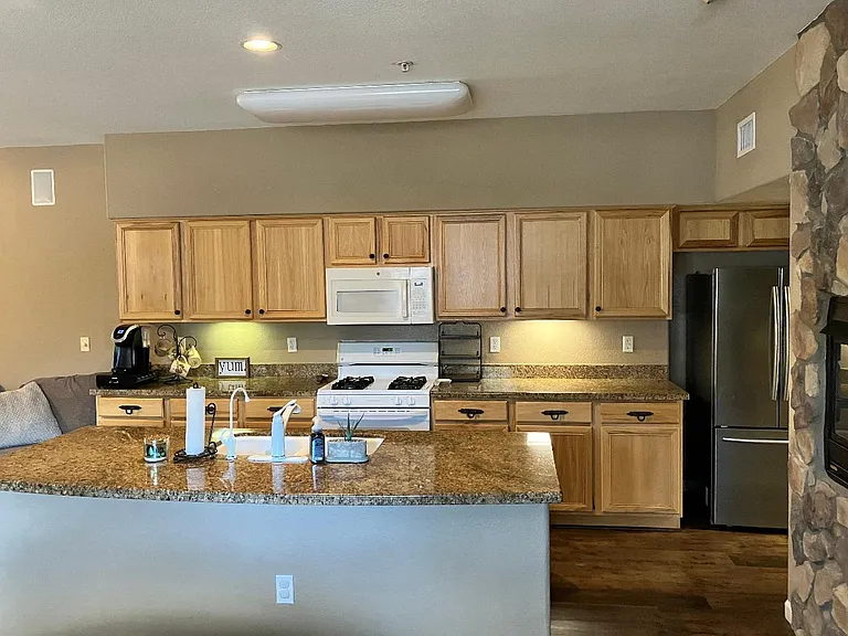 kitchen with island for stools