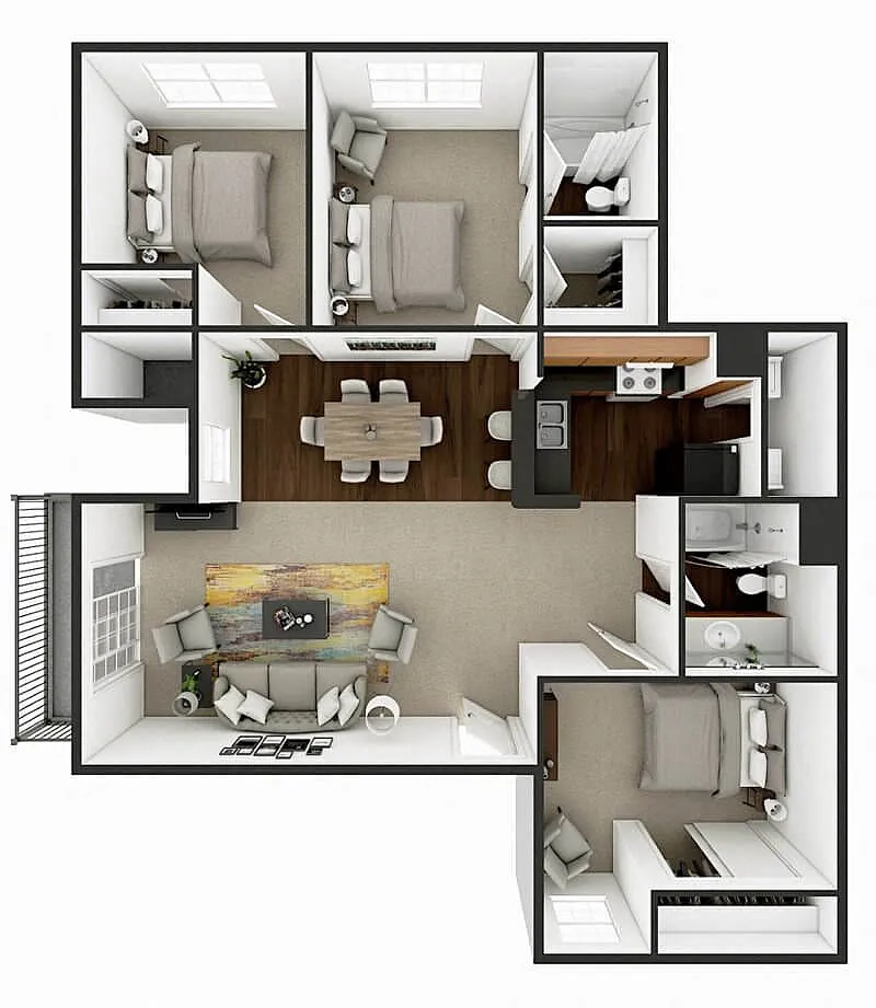 Floor plan Three Bedroom Two Bath