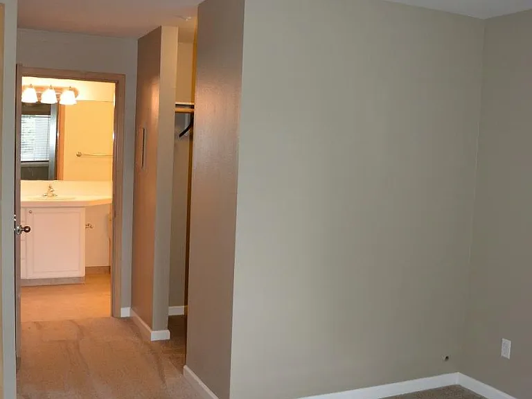 View from bedroom into bathroom