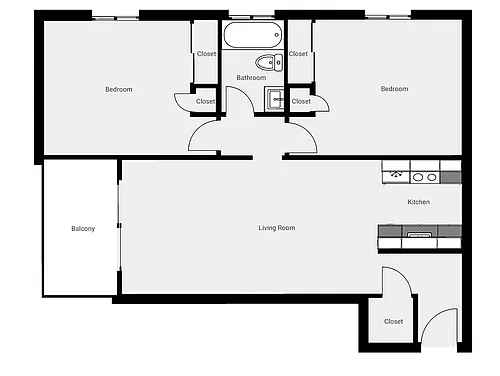 Floor plan 2 bedroom - 1 bathroom
