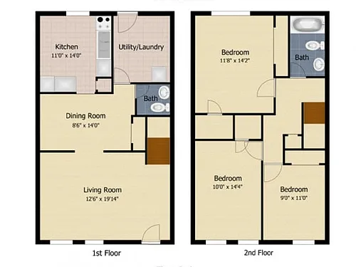 Floor plan 3 Bedroom Townhome