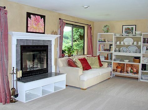 Wood fireplace in the living room.