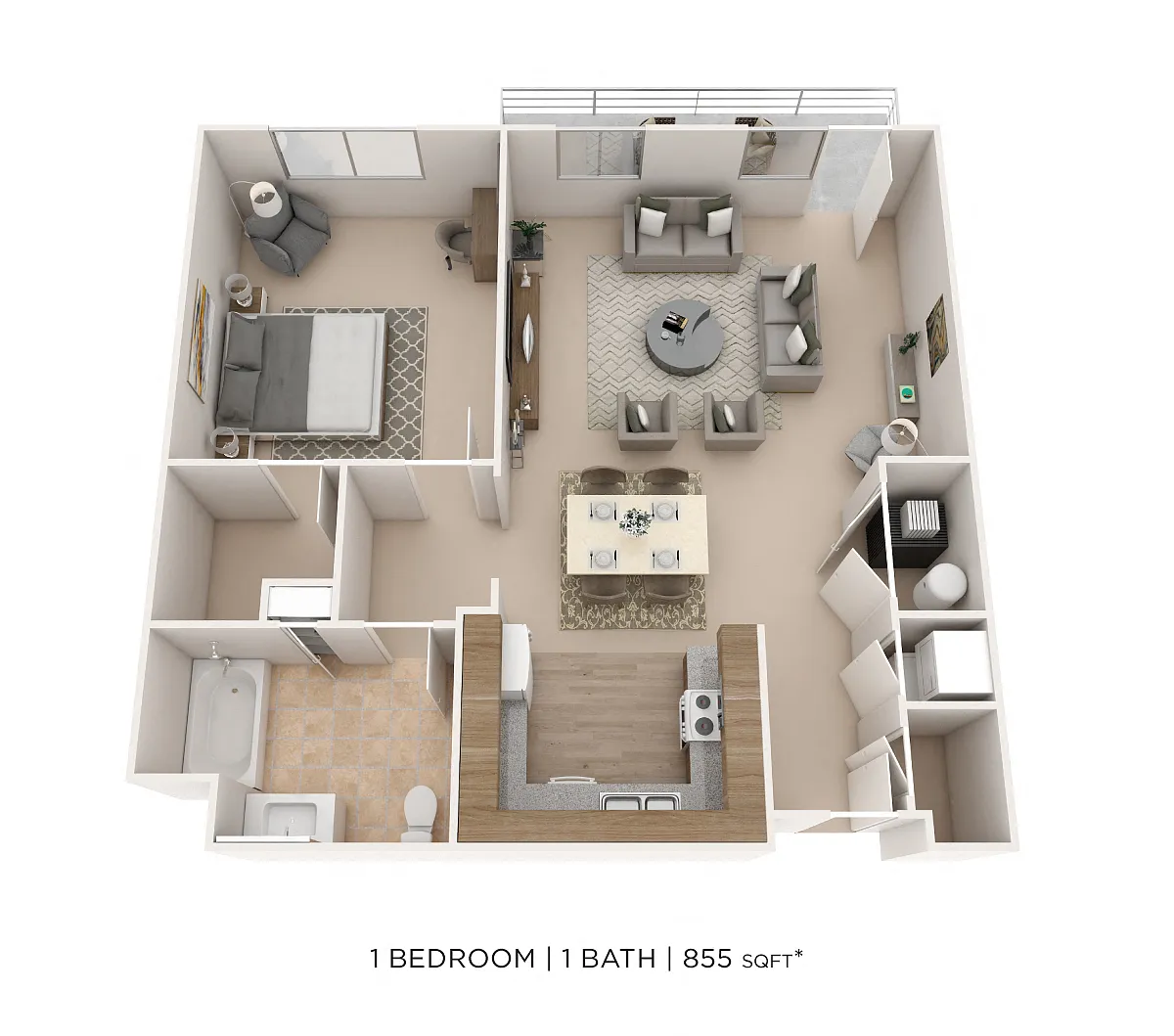 Floor plan One Bedroom- 855 sqft
