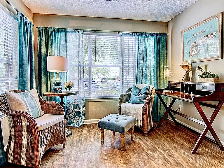 Living room with hardwood-style flooring