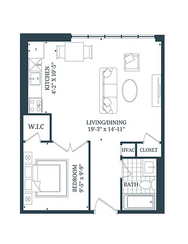 Floor plan 1 Bedroom 1 Bed 1 Bath 11
