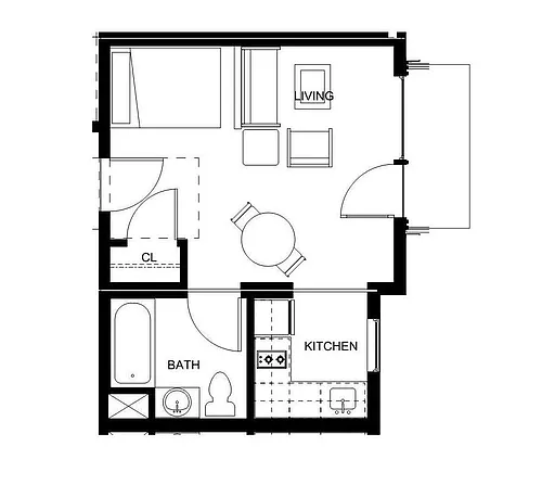 Floor plan Studio A2.L-shape