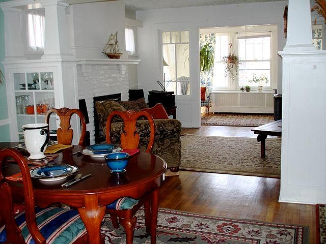 View from the dining room to the living room and the sunroom