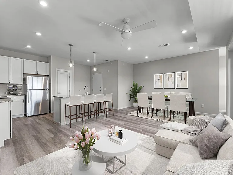 Kitchen, Dining, and Living Room