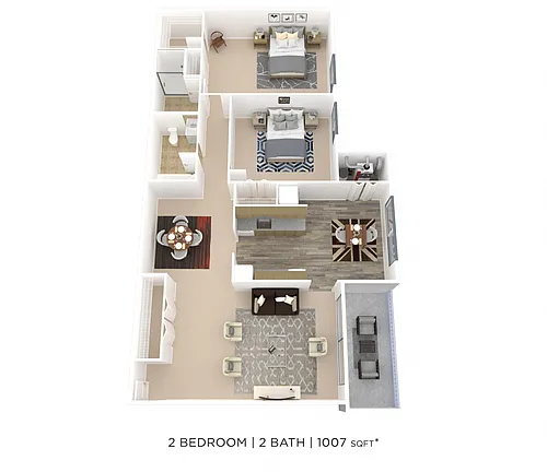 Floor plan Two Bedroom 2 Bath - 1,007 sqft