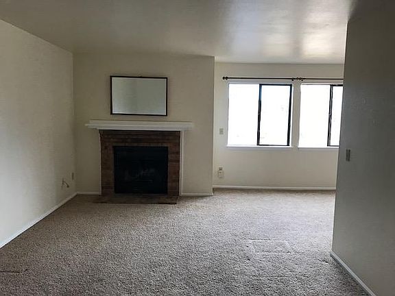 Wood-burning fireplace and sunny west-facing windows