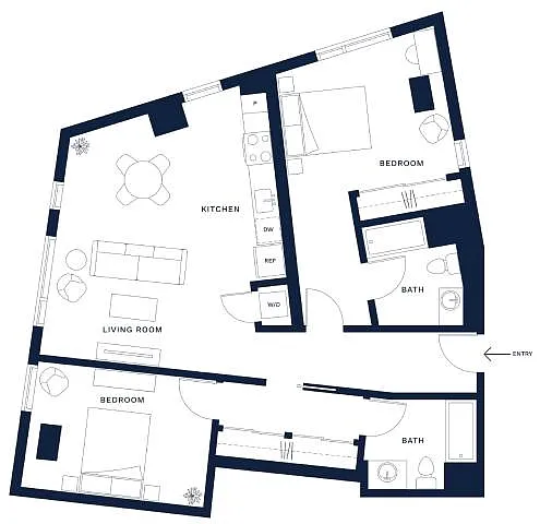 Floor plan 2 Bed/2 Bath-H
