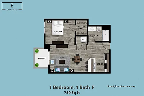 Floor plan 1 Bedroom, 1 Bath F