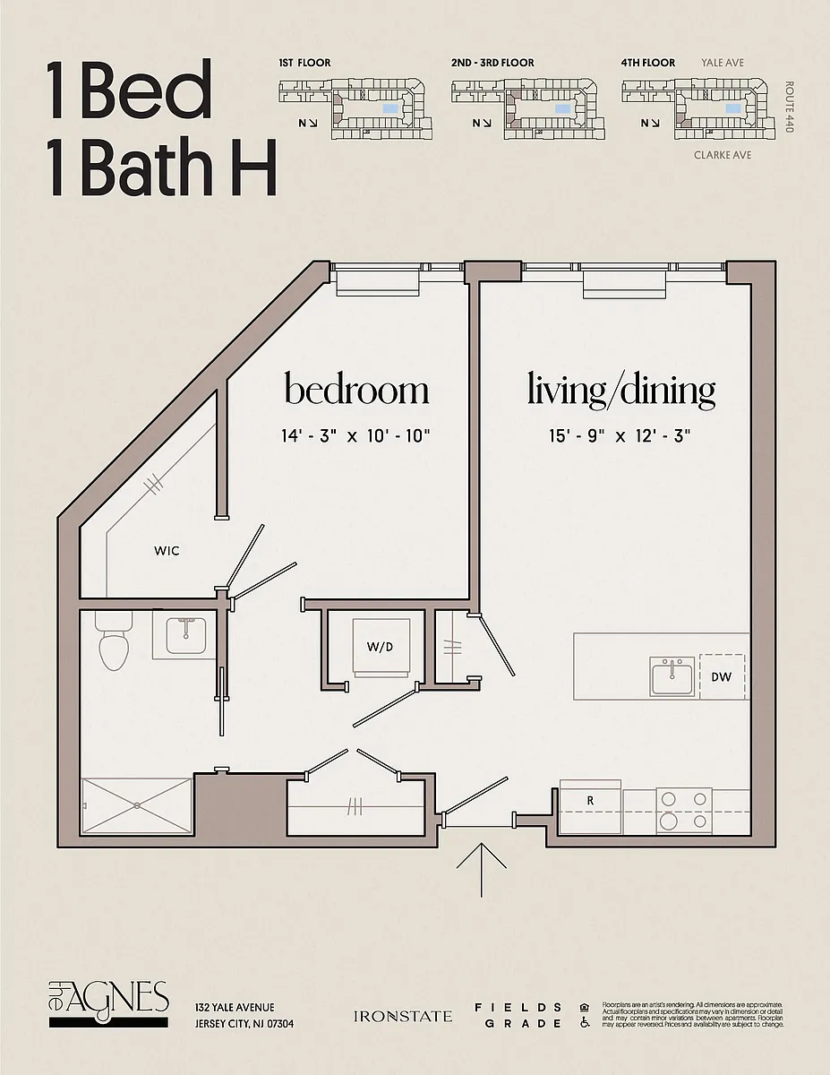 Floor plan 1 Bed 1 Bath H