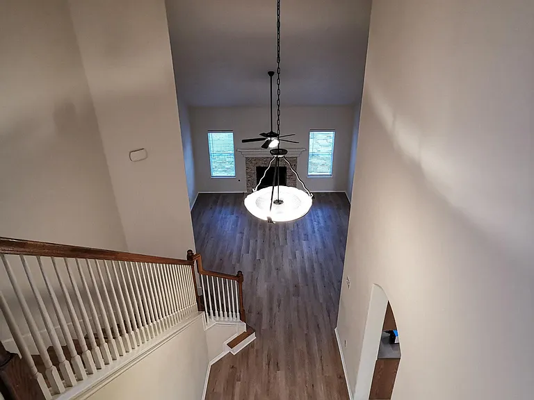 stairway overlooking the family room