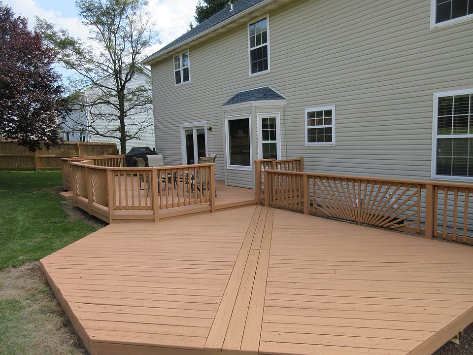 Newly stained cedar deck.