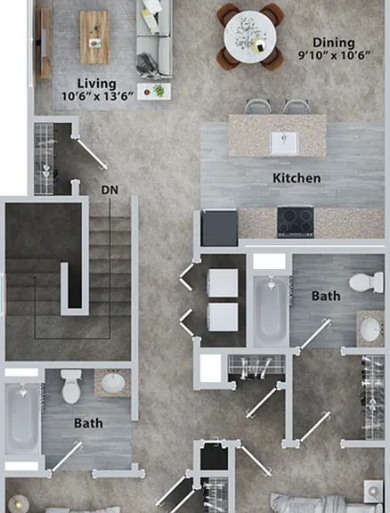 Two Bedroom Two Bath (1068 SF) Two Bedroom Two Bath (1068 SF)