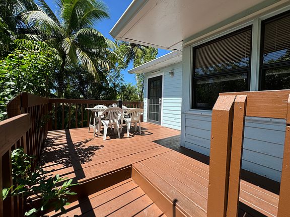 Rear of elevated house.