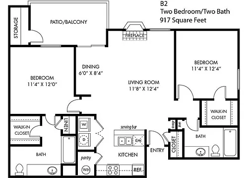 Floor plan 2 Bedroom 2 Bathroom B-2