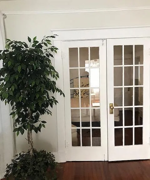High ceilings through out the apartment with French doors and hardwood floors