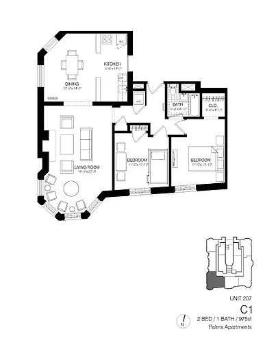 Floor plan 2 Bedroom C1