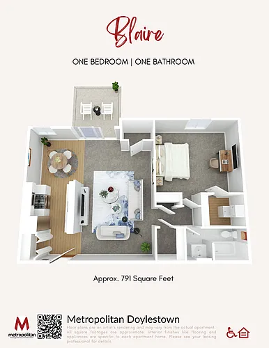 Floor plan One Bedroom Blaire Layout