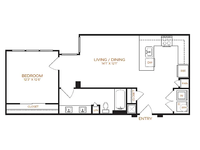 Floor plan 1 Bed, 1 Bath F (80% Income Restricted)