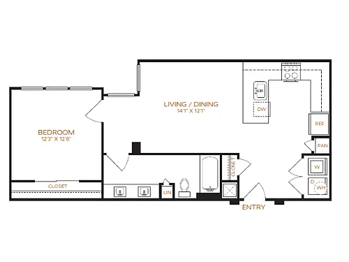 Floor plan 1 Bed, 1 Bath F (80% Income Restricted)