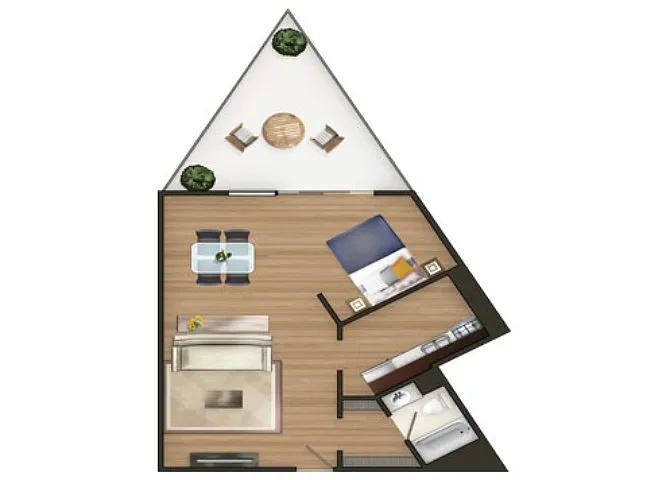 Floor plan S2: Studio 533 SF