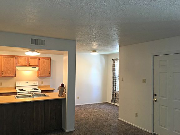 Living room into kitchen and dining room