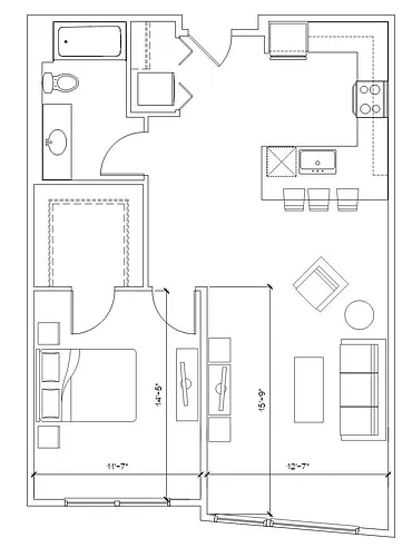 Floor plan Vector - 1x1 A3