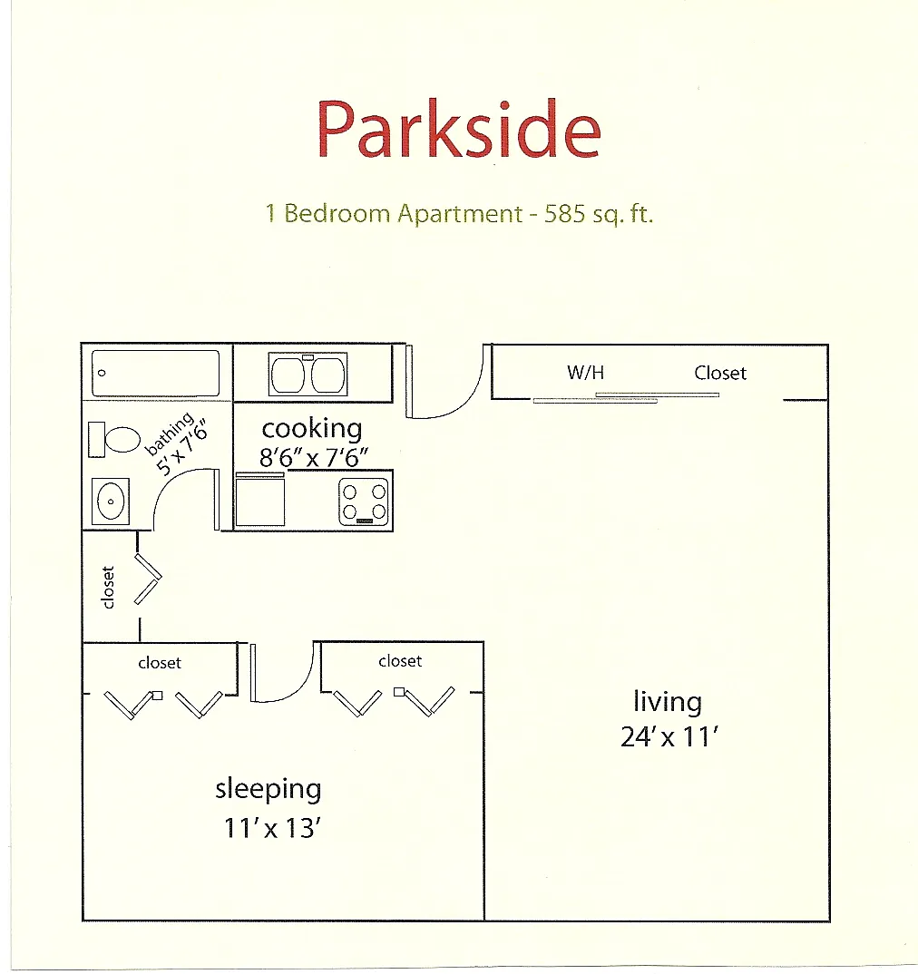 Floor plan 1 Bedroom Parkside