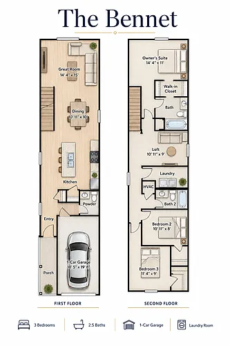 Floor plan 3 Bedroom 2.5 Bath - The Bennett