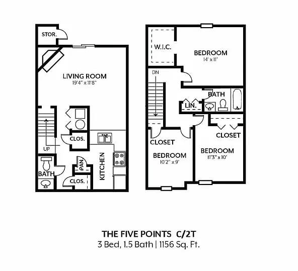 Floor plan 3 Bed 1.5 Bath - Five Point Classic