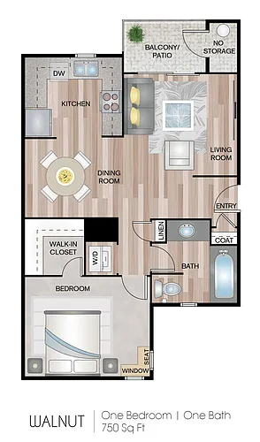 Floor plan Walnut - 1 bedroom