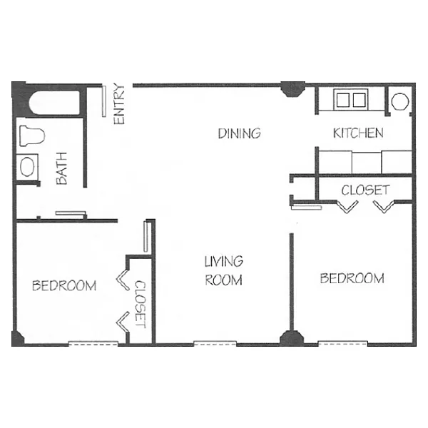 Floor plan 2 Bed 1 Bath Courtyard
