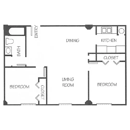 Floor plan 2 Bed 1 Bath Courtyard