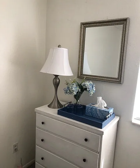 Lovely upstairs "middle" bedroom with great light and pretty views. Bathroom next door.