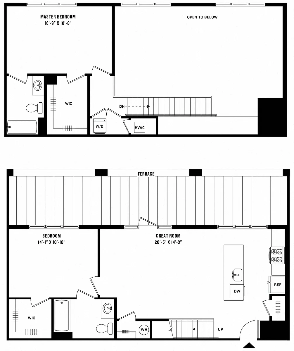 Floor plan 2 Bed/2 Bath Duplex (UB-08.1)