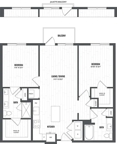 Floor plan 2 Bed/2 Bath-B1