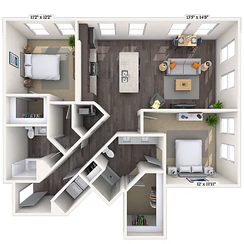 Floor plan Traditional 2x2 1196 SF-FP