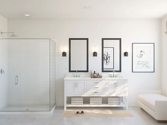 Primary bath with freestanding vanity