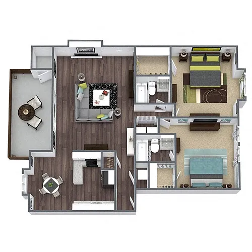 Floor plan B3: 2 Bed 2 Bath