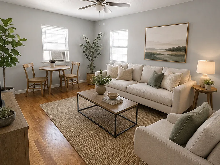 Living room-Imagine Yourself Here! This room has been virtually staged to showcase its potential. The apartment is leased unfurnished