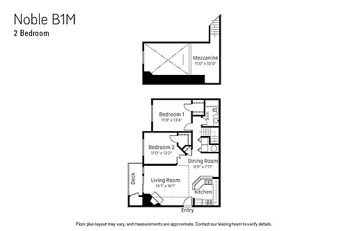Floor plan Two Bedroom Noble w Loft B1M