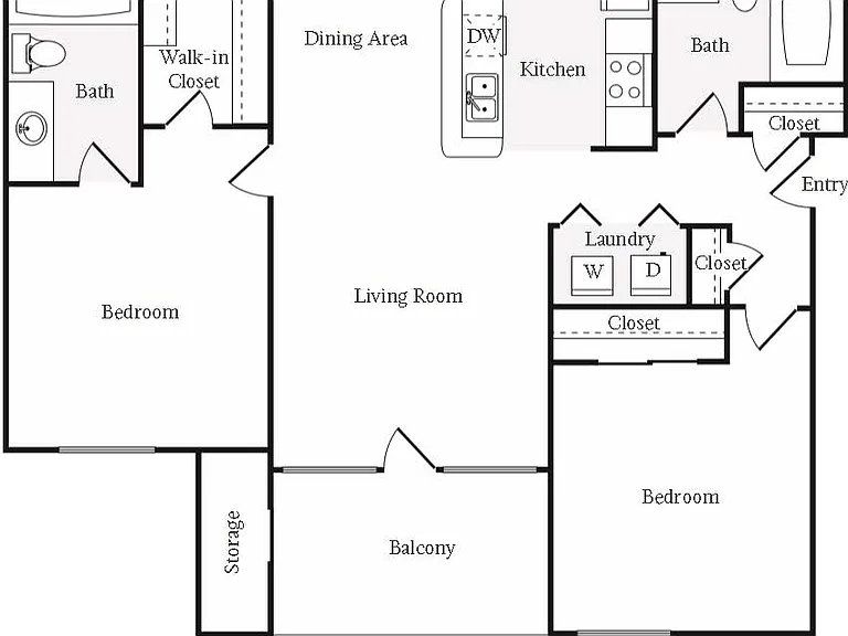B3 Floorplan, Two Bedroom Two Bath B3 Floorplan, Two Bedroom Two Bath
