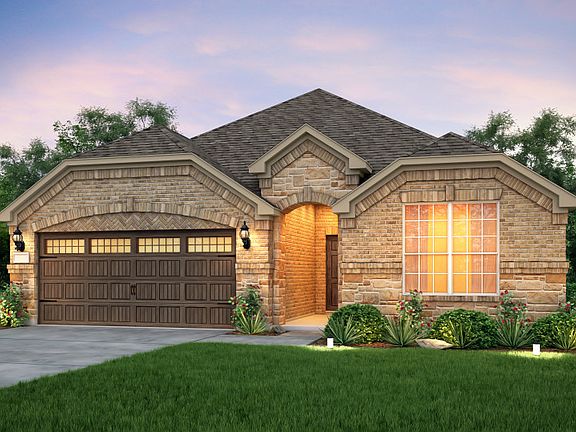The Mckinney, a one-story home with 2-car garage, shown with Home Exterior C