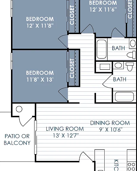 3 Bedroom 2 Bathroom Floorplan Diagram